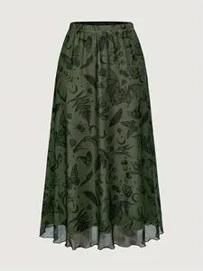 Fairycore Gothic Bat Skull Moon Pumpkin Print Mesh Details Punk Fitted Mini Skirt, Women's A-Line Short Dress, Halloween Party Womenswear