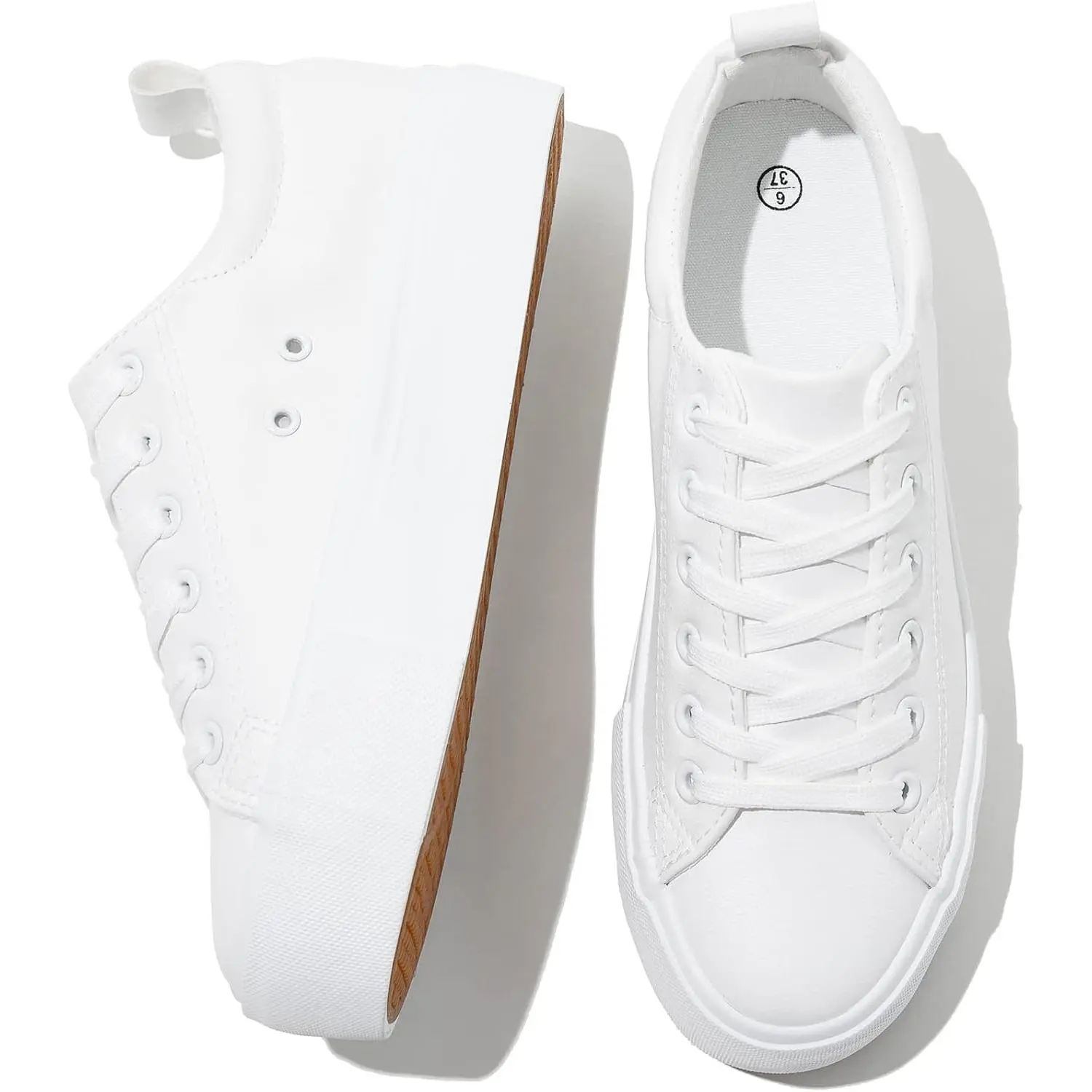 Women's Casual Platform Sneakers - Low Top PU Leather Lace-Up Sports Shoe with 1.5" Height-Adder, Mesh Accents, Rubber Non-Slip Sole, Water Repellent for Casual Wear, Mother's Day Gift