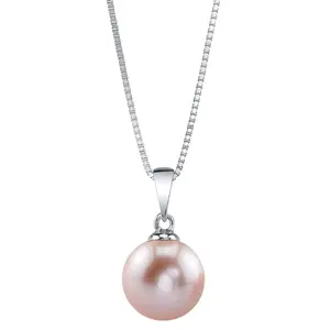 The Pearl Source 9mm Pink Freshwater Pearl Pendant Sydney Necklace for Women - Cultured Pearl Necklace | Single Pearl Necklace for Women with 925 Sterling Silver Chain
