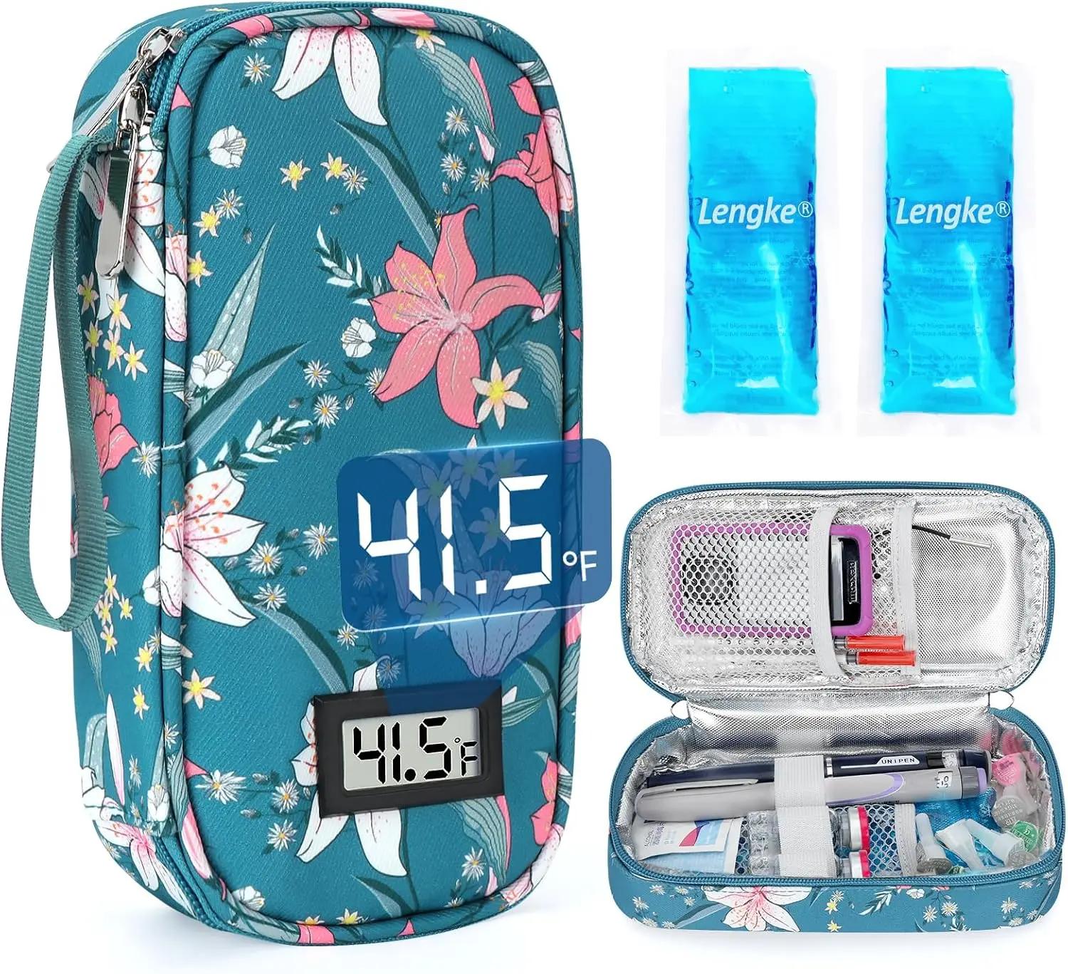 Insulin Travel Case - TSA Approved Diabetic Medication Pen Cooling Bag with Temperature Display, Refrigerated Peptide Supplies Organizer Kit with 2 Ice Pack