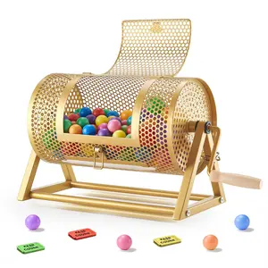 VEVOR Raffle Ticket Spinner, 11.6" x 6.6" Holds 2500 Tickets or 100 Ping Pong Balls, Raffle Drum Lottery Spinning Cage with Reinforced Handle, Stable Triangular Stand, for Events and Gatherings, Gold