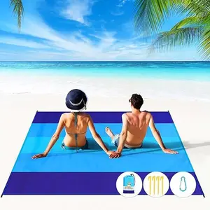 Beach Blanket 78''×81'' 4-7 Adults Oversized Lightweight Waterproof Sandproof Large Picnic Mat for Travel Camping Hiking Picnic(78" X 81", Blue-Mixed)