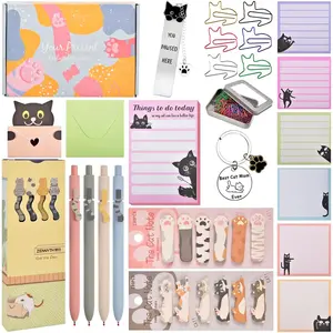 76 Pcs Cat Lover Gifts for Women - Cute Office Sticky Notes Supplies, Cat-themed Pens Stationery Set, Post Notepads Desk Accessories, Small Girls Funny Stuff, Mini Cat Clips Decor, Unique School Items