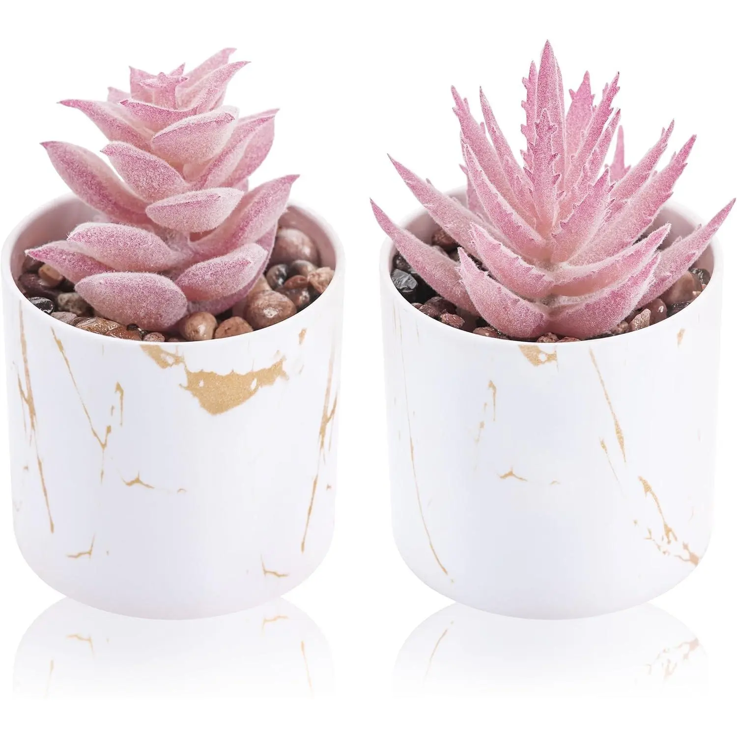2-Piece Preppy Artificial Succulents in Gold Striped Pots, Girly Decorative Plant Set for Women's Office & Home Decor, Pot, Ornaments, Kitchen, Gifts, Girly House Accessories, Office Decor, Plastic, Realistic Leaves, 2-Green, Leaf, Two Pieces