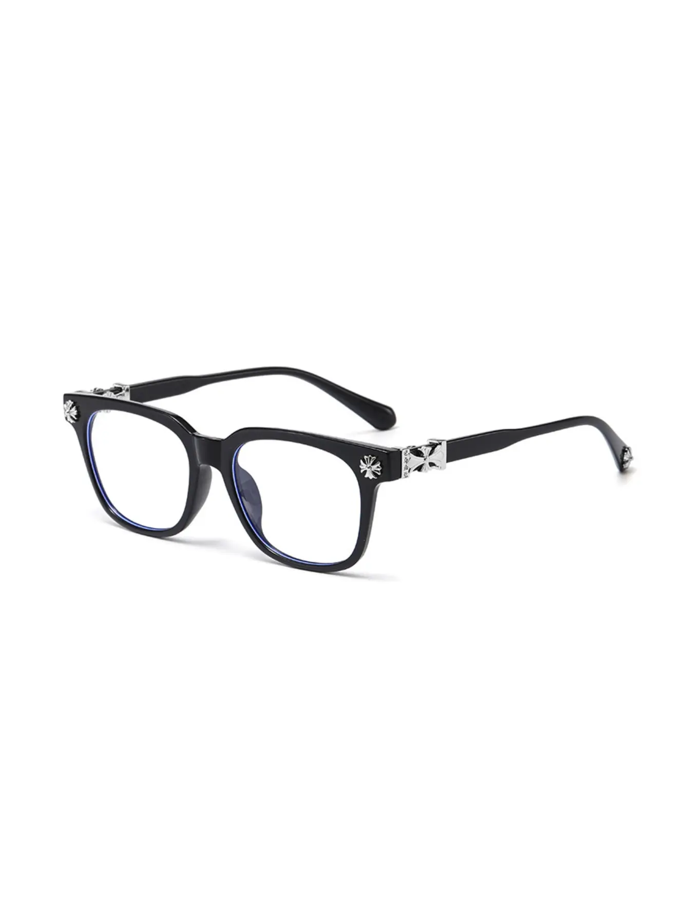 Vintage Frame Eyeglasses, Silver Color Cross Decoration, Unisex Fashion Accessory, Trendy Style Square Frame Glasses, Casual Stylish Glasses, Fashionable Frames Glasses