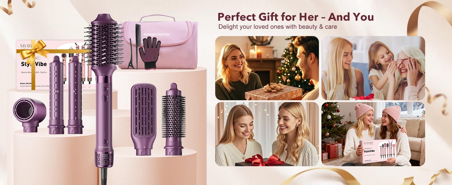 Mythsight 6 in 1 Hot air styler, High-speed hair drye, Auto wrap curler, Volumizing styling blower brush, Hair blow dryer brush, Smooth & Frizz-Free blowout no heat damage, Perfect gifts for Women, Friend, Mother's Day gifts  (Travel Case)