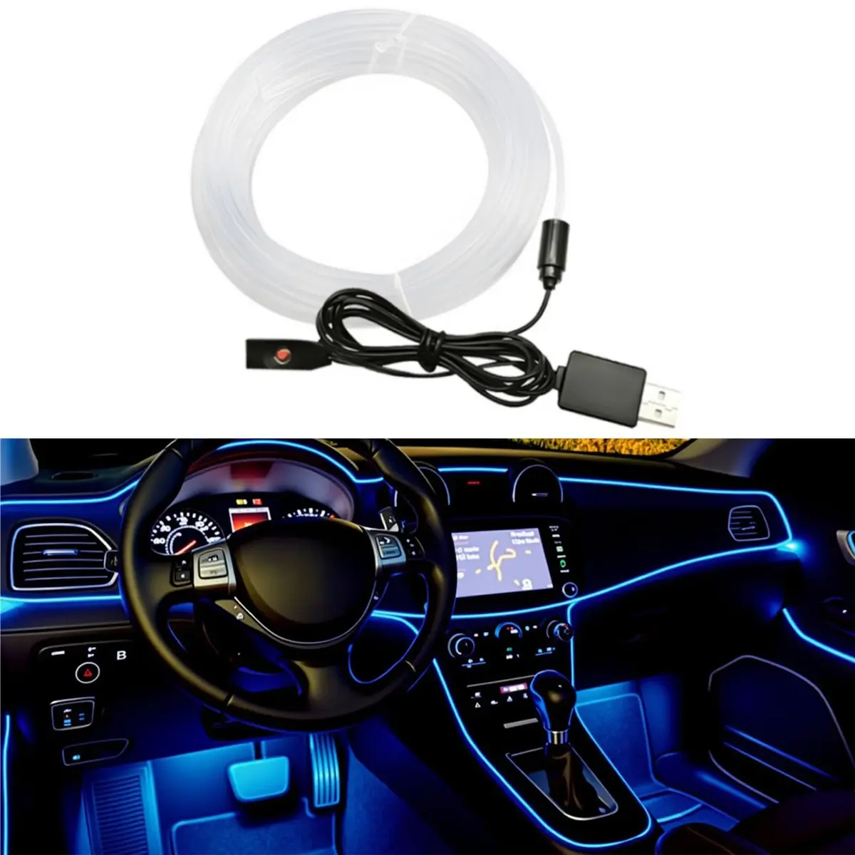 Car interior LED light strips, a 7-in-one RGB color ambient lighting package with a length of 5 meters. The color can be changed through your voice or music. It's the best gift for your husband.Father's Day Gift