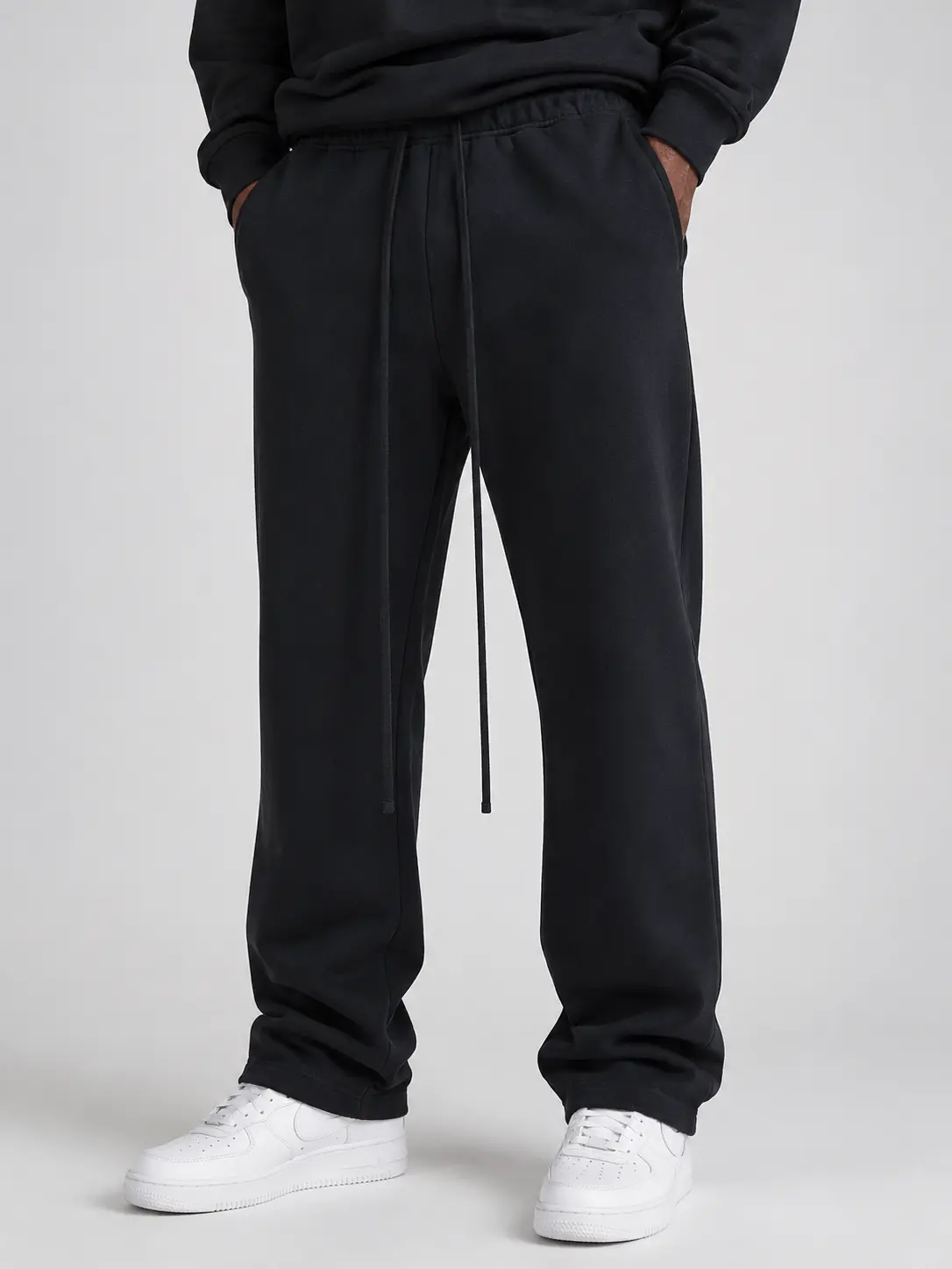 Men's Fleece Baggy Sweatpants Wide Leg Barrel Sweat Pants Lounge Athletic Gym Pants with Pockets