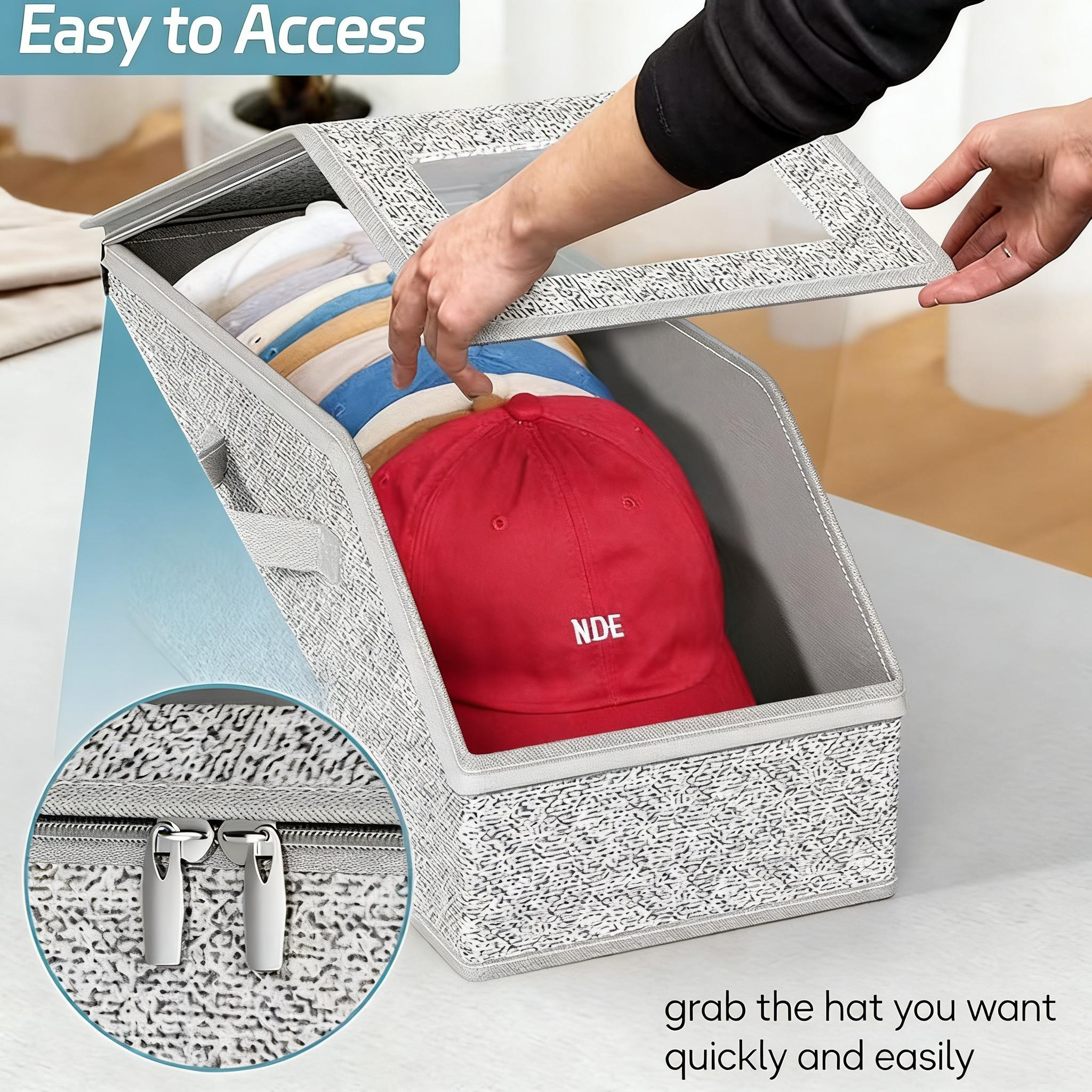 UFORU Stackable Hat Storage Box Holds Up to 24 Baseball Caps, Durable and Sturdy Wardrobe Organizer Perfect for Mens Hat Collection UFORU Stackable Hat Storage Box Holds Up to 24 Baseball Caps, Durable and Sturdy Wardrobe Organizer Perfect for Mens Hat Collection