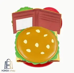 3D Hamburger Shaped Novelty Wallet - PU Leather Bifold Purse, Cute Card Holder with ID Window, Unique Gift for Fast Food Lovers