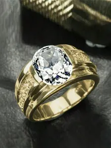Men's Fashion Elegant Zircon Ring, Artificial Gemstone Ring, Business Style Wedding Engagement Party Jewelry Gift, Simple Design for Men