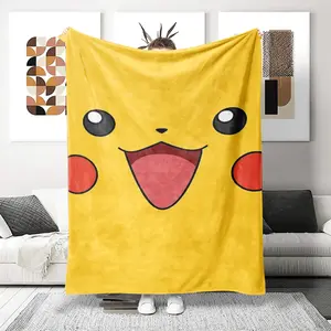 Pikachu Flannel Printed Blanket, Soft Lightweight Bedding, All Seasons Use, Easy Foldable Storage, Travel Office Decor Gift