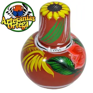 Artesanias Ortega Red Clay Mexican Water Jug 1 Liter Capacity Botellón Rojo Floriado De Barro De Un Litro with Sunflower Design Drinkware Ceramic Aesthetic Serving