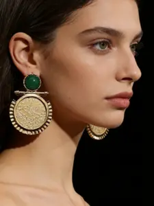 Bohemian Retro Striped Hoop Earrings, Light Luxury Exotic Style, Jasper Replica Coin Design, All-Season Titanium Alloy Jewelry
