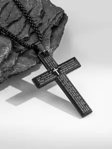Stainless Steel Cross Pendant Necklace with Bible Verse Engraving, Unisex Jewelry with 24 Inch Chain, Perfect Gift for Any Occasion, Name Engraved Pendant, Cross Necklaces, Faith Necklace