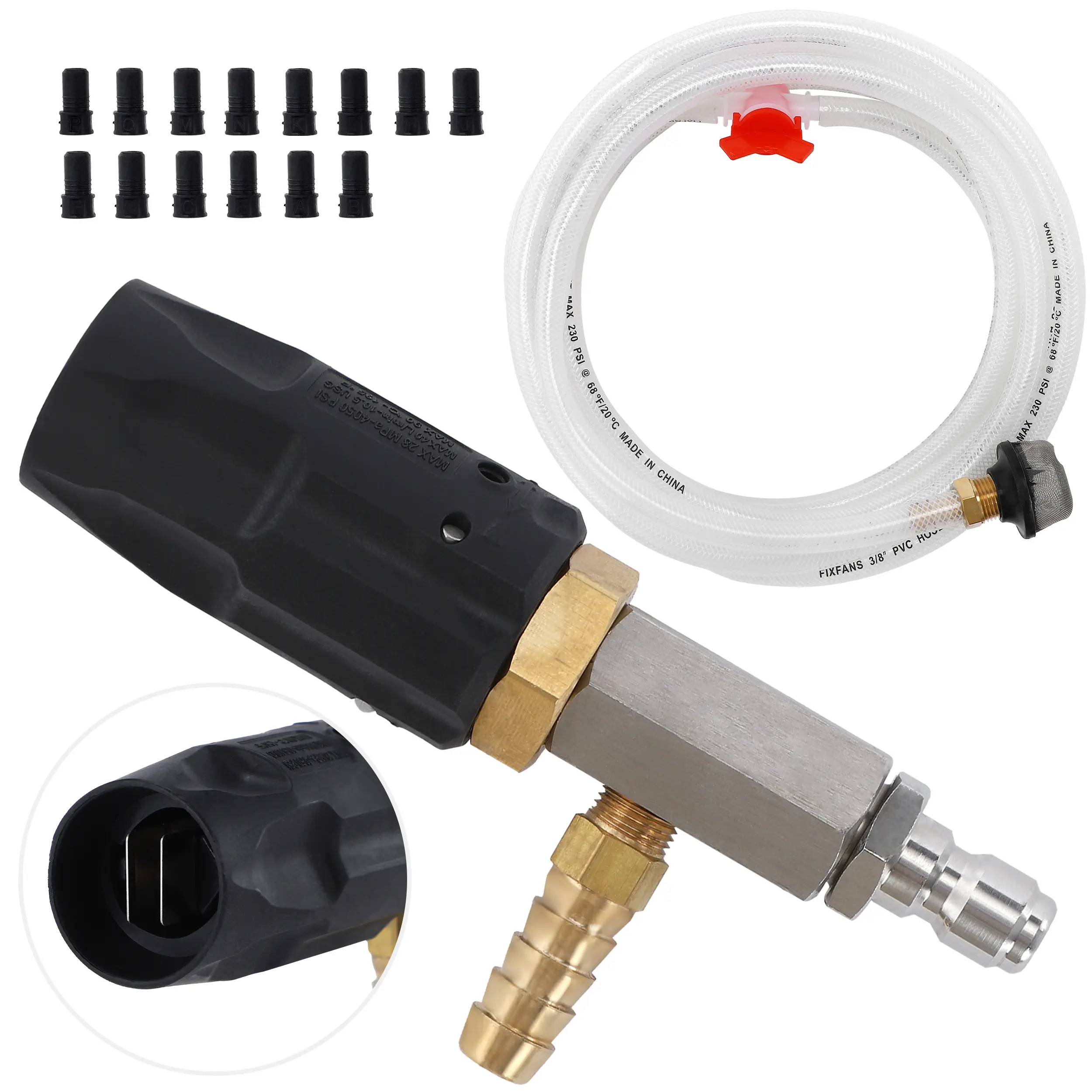 FIXFANS Adjustable Pressure Washer Long-Range Nozzle Kit - 1/4 in Quick Connector, Downstream Injector, External Chemical Injection, Adjustable Foam Sprayer, Power Washer Lance, Car Wash Equipment, High Pressure Nozzles, 2000-3000 Psi