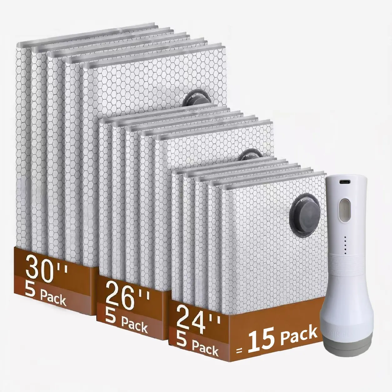 【2026 Upgraded】X7 Cordless Travel Vacuum Storage Compression Bag Set 15 Pack -Vacuum Bags for Travel with Rechargeable air Pump，for Luggage and Suitcase, Space Saver for Clothes and Clothing Travel Zipper Pouches