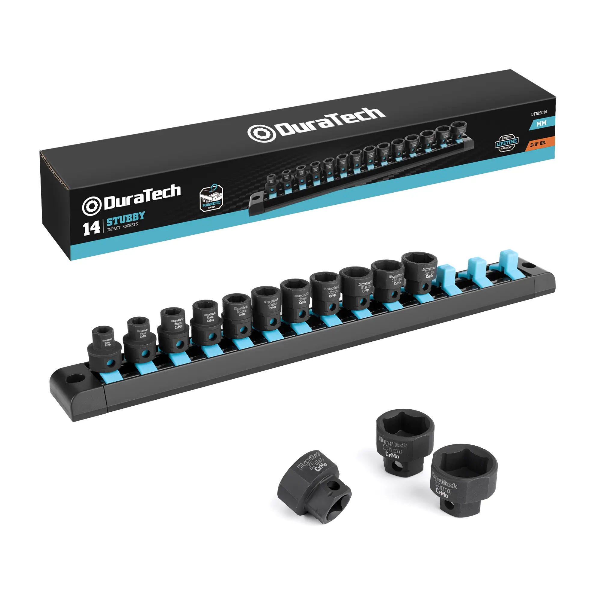 #summersale DURATECH 3/8" Drive Stubby Impact Socket Set, Metric, Cr-Mo Steel, Organized in Magnetic Storage Rail