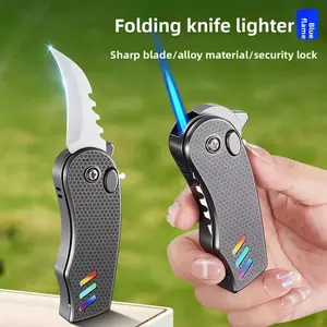 No gas tank includedWindproof Blue Flame Lighter, Outdoor Jet Torch Lighter, Folding Knife Lighter, Multifunctional Portable Lighter, Lighter with Safety Lock, Suitable for Outdoor Adventure Camping Barbecue Lighter, Men's Gift