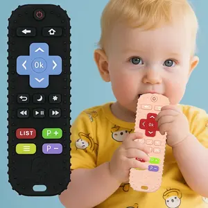 Silicone Remote Control Chew Toy with TV Buttons for Fine Motor Skill Development, Dishwasher & UV Safe, Ideal Birthday or Christmas Gift in &