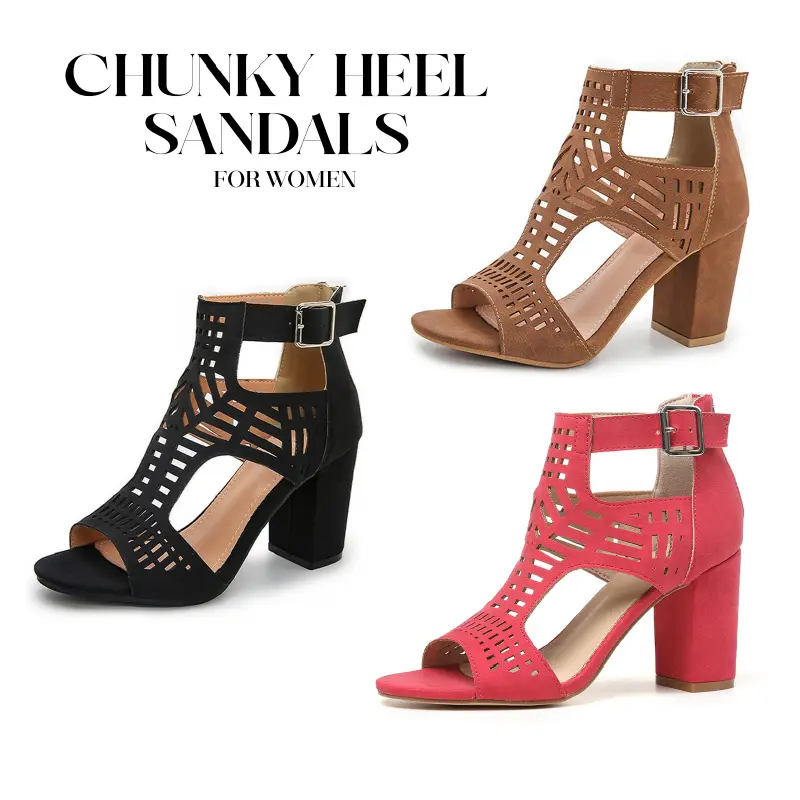 CYNLLIO Womens High Heels Peep Round Toe Chunky Block High Heel Adjustable Ankle Buckle Strap Fashionable Hollow Design Out Zipper Heeled Sandals for Office Party Outing Dating Casual Dress Summer Roman Shoe Sandals
