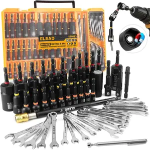 58-Piece Magnetic Impact Nut Driver Set, Metric & SAE Mini Combination Wrench Set, Impact Socket Adapter, 3LBS Magnetic Pickup Tool, Wing Nut Driver, Universal Socket, 1/4'' Quick-change Bit Extension fathersdaygift