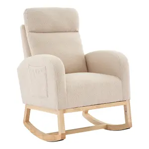 Garvee Upgraded High-Quality Upholstered Rocking Chair – High Back Glider Armchair with Armrests, Side Pockets, Foot Rest – Sturdy Rubber Wood Base – Ideal for Nursing, Baby Rooms, Living Room, Bedroom, and Commercial Dining Seating