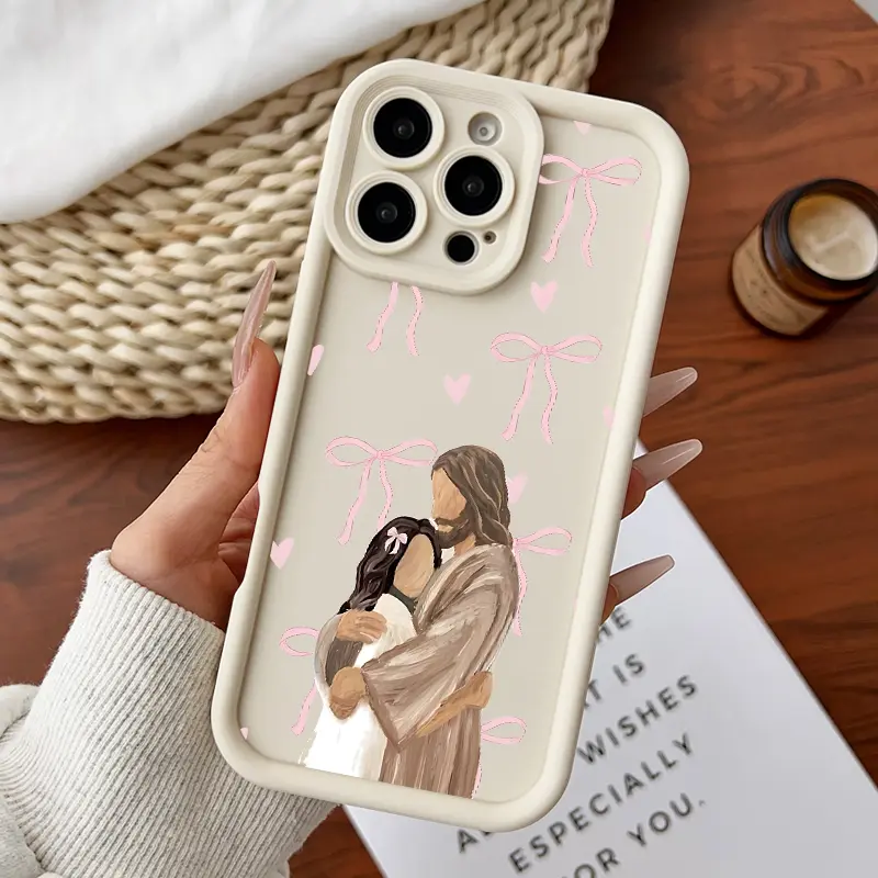 Compatible for iPhone11/12/13/14/15/16/17/promax/x/xs/xr/xsmax Case Jesus Hug in Pink Soft TPU Shockproof Protective CASE, Cover, Smartphone, Accessories, Cellphone