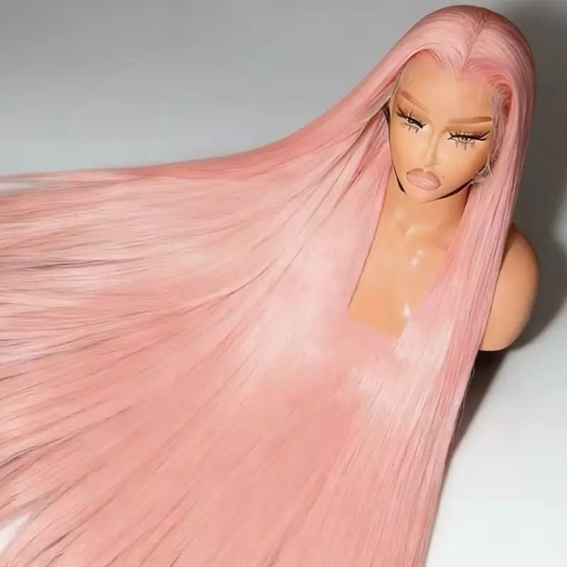 Luxury Pink Straight Brazilian Human Hair Wig 13x4 13x6 HD Lace Frontal Wig Transparent Lace Front Pre-Plucked