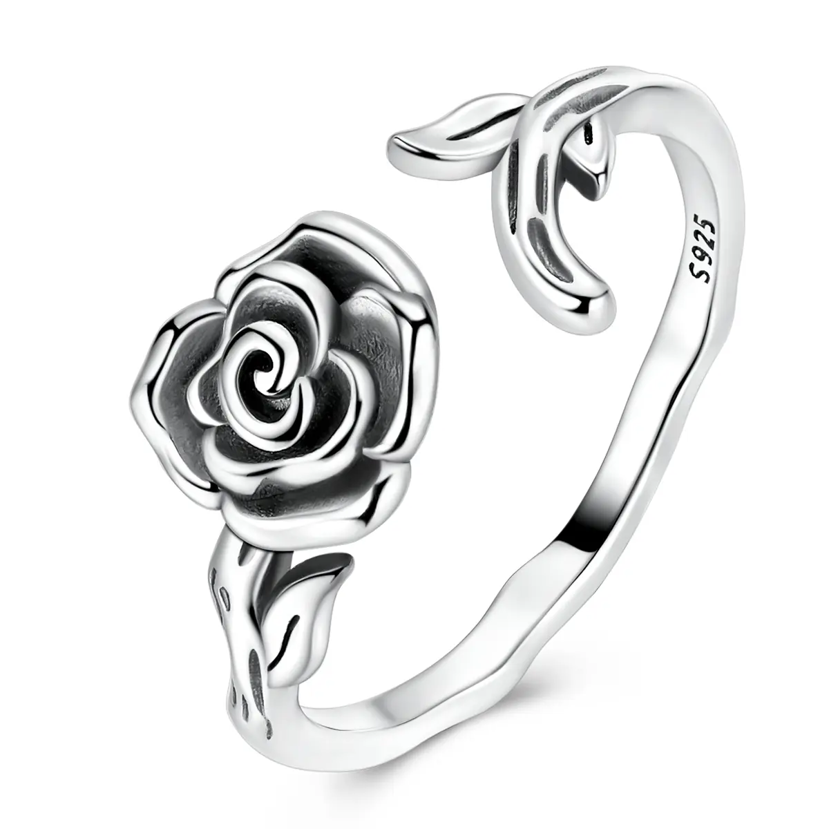 MULA Silver-Plated Rose Motif Adjustable Open Ring - Hypoallergenic Basic Everyday Women's Costume Jewelry, Meaningful Gifts for Adults, Valentine's Day, Jewelry For Women, Valentines Day, Non Tarnish Jewelry