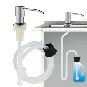 Kitchen Sink Soap Dispenser, 1 Set Stainless Steel Sink Soap Dispenser with Longer Threaded Pump, Modern Kitchen Soap Dispenser, Soap Container