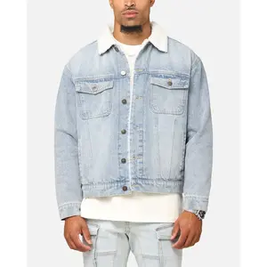 Saint Morta Sherpa Boxy Denim Jacket Superwash Blue