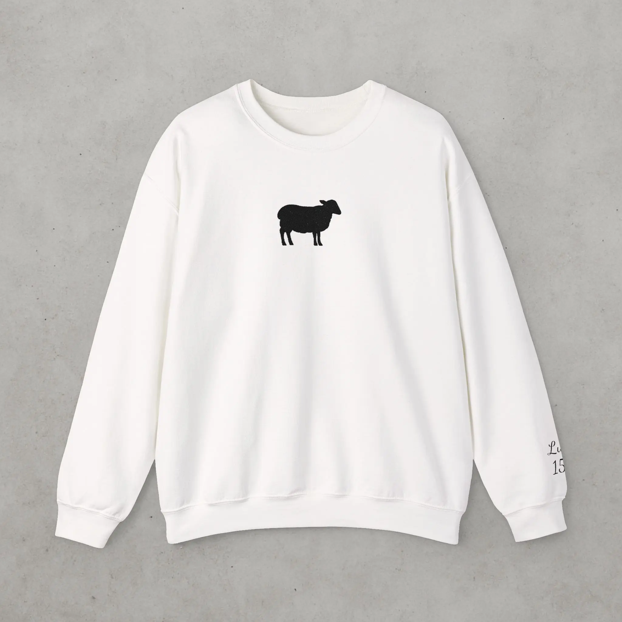 Christian Embroidered Sheep Sweater – Luke 15:4 Sleeve Design | The One Lost Sheep Minimal Faith Sweatshirt - Perfect for Animal Lovers, Casual Wear, Gifts, Birthdays, Cozy Nights