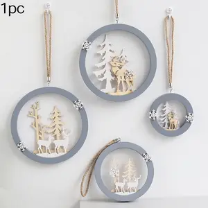 Wooden Round Reindeer Ornament, Christmas Atmosphere Decor, Wall Hanging for Girls' Room, Bedroom Decoration, Festive Home Accent