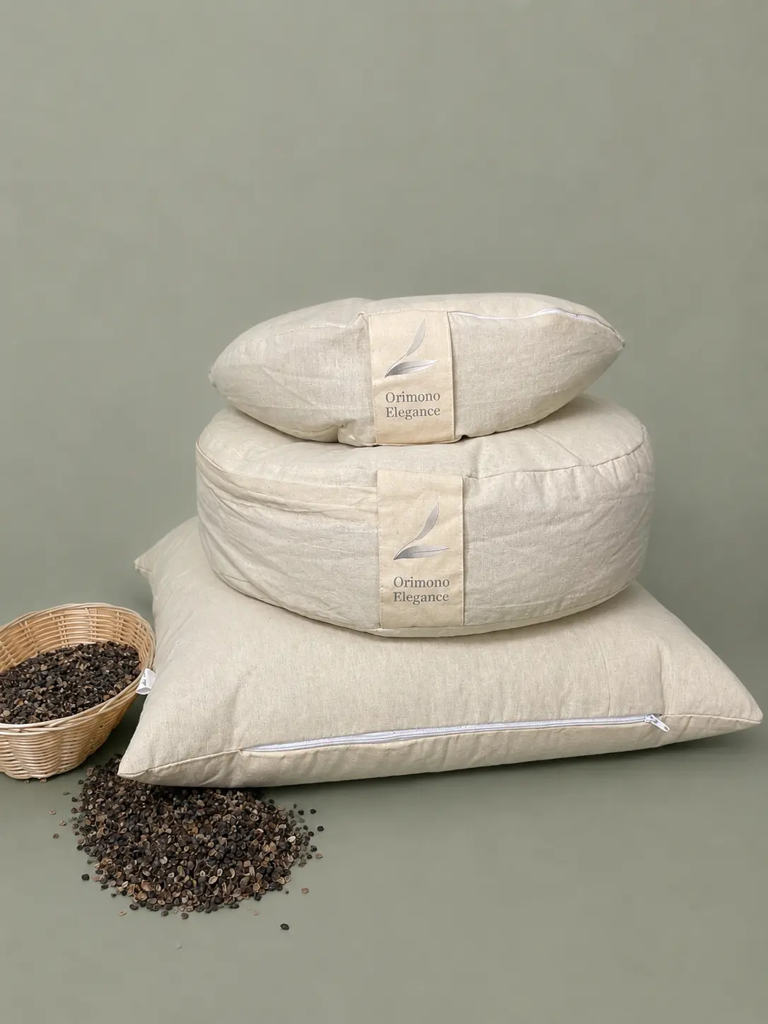 Traditional Meditation Cushion Set - Round Zafu, Crescent Zafu, Zabuton | 100% Undyed Cotton Cover | Premium Buckwheat Hull Filling, Wrinkle-Resistant, Soft Floor Seating for Yoga, Prayer, Reduces Hip & Knee Pressure