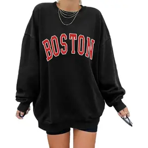 Women’s Oversized Sweatshirt Boston Crewneck Long Sleeve Casual Loose Pullover Tops