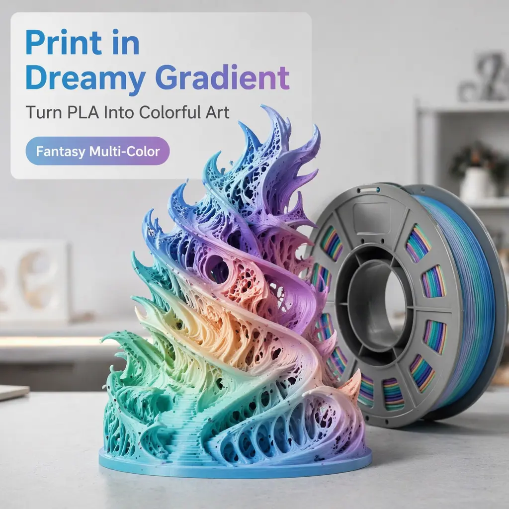 Rainbow Dream Gradient Polylactic Acid (PLA) 3D Printing Filament - 1.75mm, 0.66 lbs Seamless Slow Shift Spool, Low-Warp Biodegradable Resin, Anti-Tangle Smooth Feeding for Beginners' Desktop FDM Printers, 3D Printing Supplies for DIY Projects, All Mainst