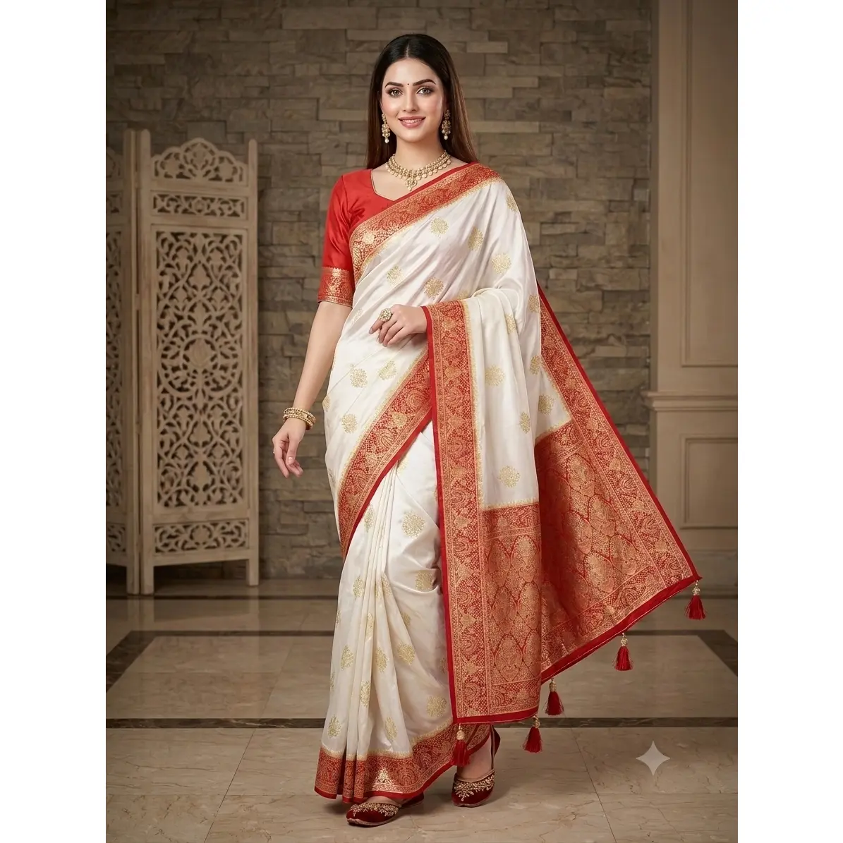 Banarasi Satin Chaap Pre-Pleated Saree with Ready Blouse