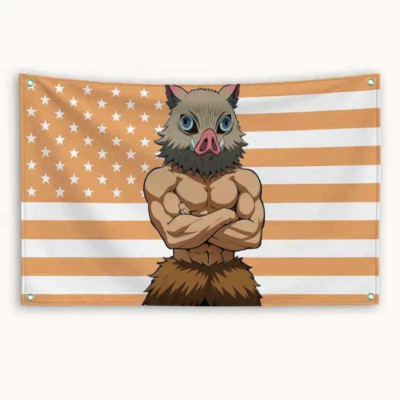 Demon Slayer Inosuke Hashibira American Flag Tapestry, Durable Bedroom, Outdoor & Garage Wall Decoration for Fans