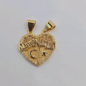 MOTHER'S DAY pendant heart breakable with clear stone's MAMA HIJA gold-plated NO CHAIN