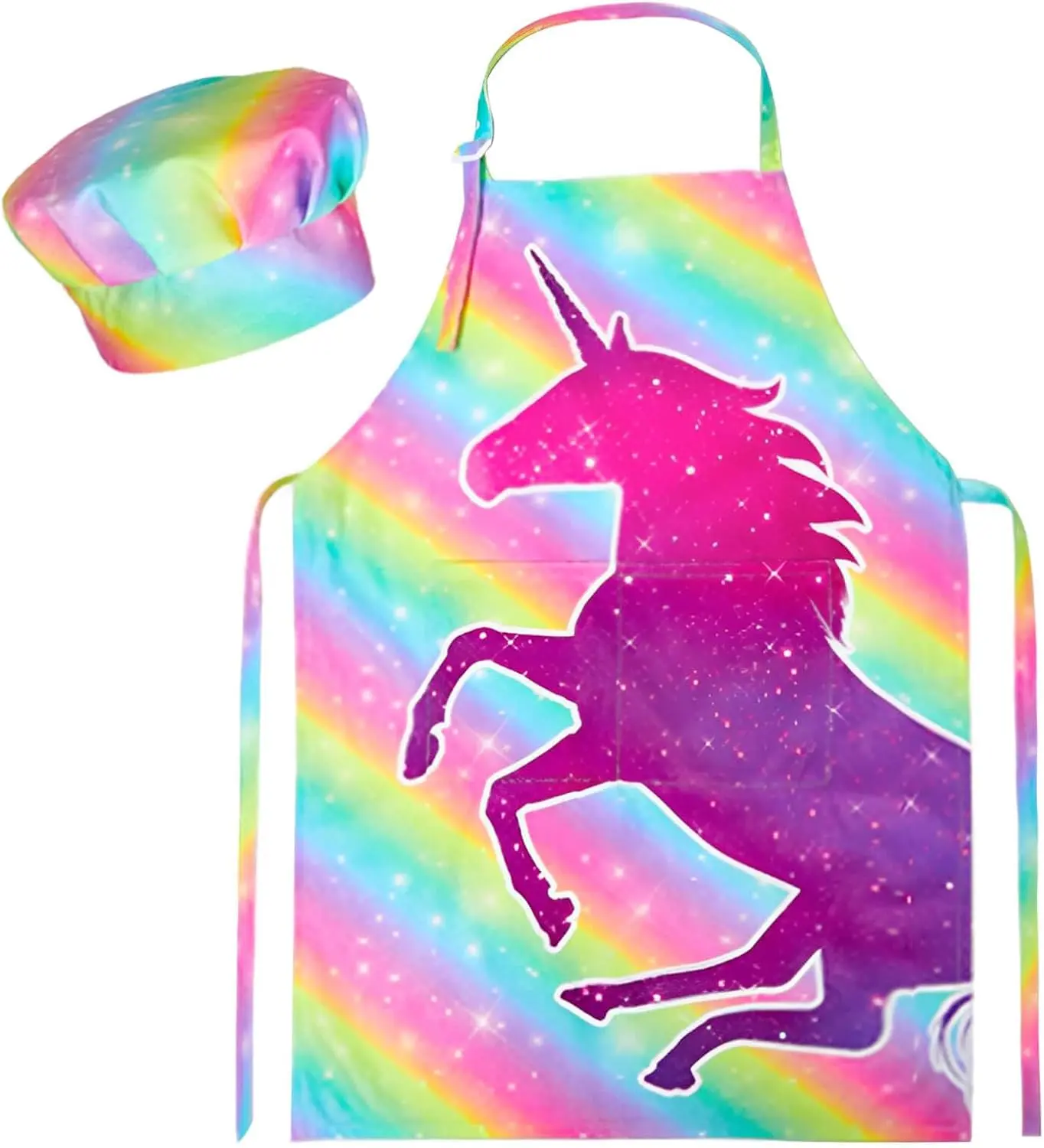 MHJY Kids Apron and Chef Hat Set, Child Aprons for Cooking Baking Painting Cute Toddler Girls Apron with Pockets 3-12 Years touchhome