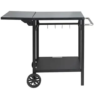 VEVOR Outdoor Grill Dining Cart with Double-Shelf, BBQ Movable Food Prep Table, Multifunctional Foldable Iron Table Top, Portable Modular Carts for Pizza Oven, Worktable with 2 Wheels, Carry Handle