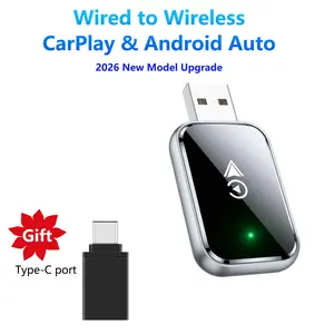 Two-In-One Wireless Carplay & Android Auto Adapter, Plug-And-Play, Fast Automatic Connection, Compact Design, USB/USB-C Ports