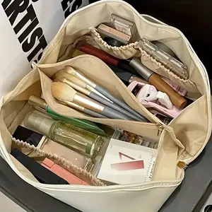 Large Capacity Travel Makeup Bag, Travel Cosmetic Bags, Valentine's Day Gift, Expandable Storage Pouch with Zipper Compartments, Design, Cosmetic Organizer