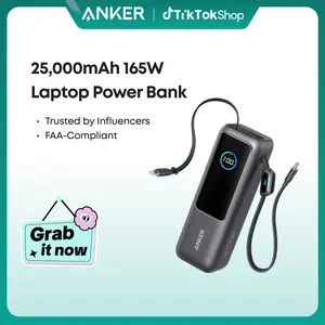 Anker Portable Laptop Power Bank with Built-In Cables, 25,000mAh High-Capacity Battery, Fast Charging for 4 Devices, Ideal for Office and Trips, Compatible with iPhone 17/16, MacBook, Galaxy, and More