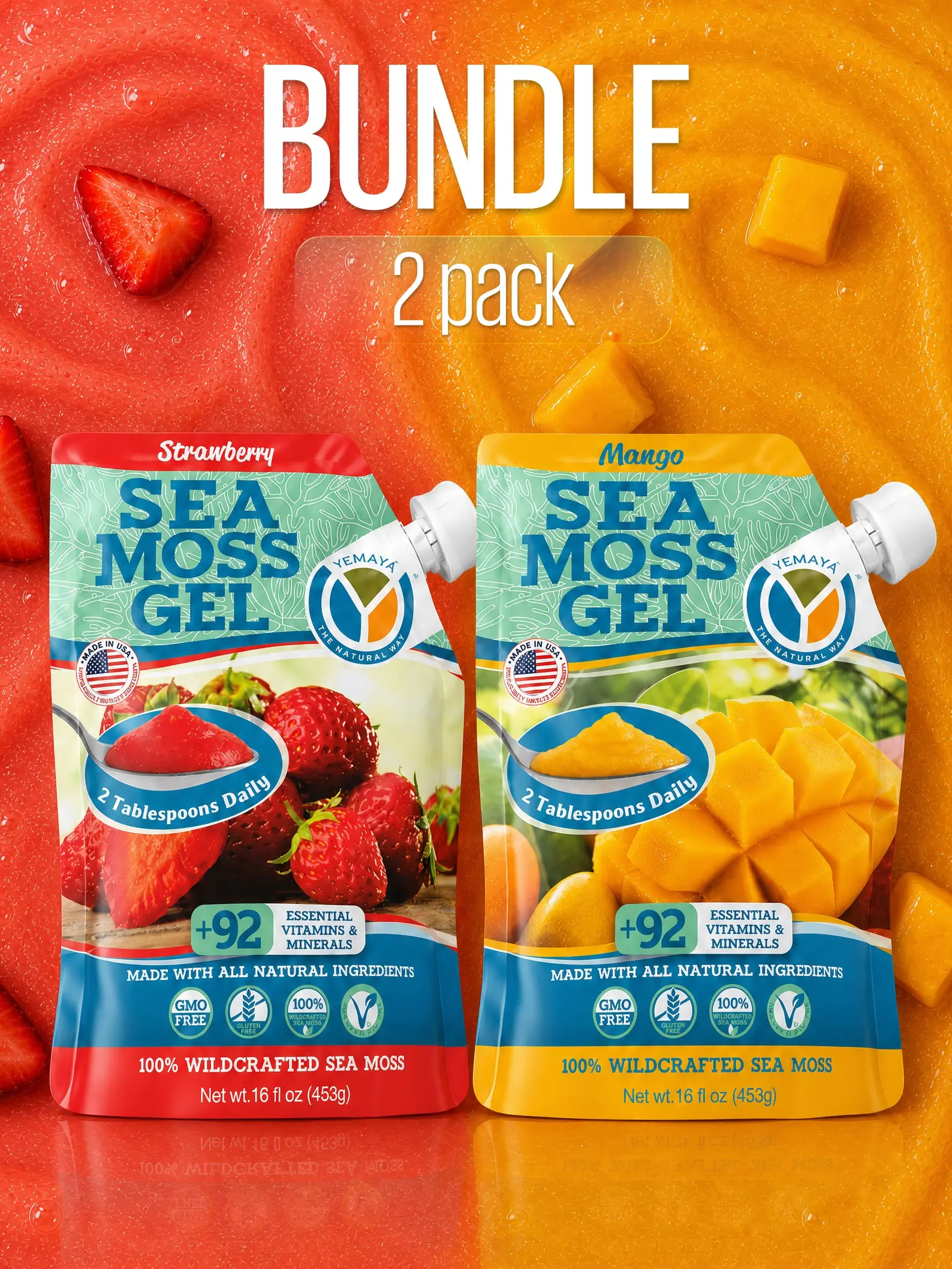 Best Selling Sea Moss Gel Bundle (2-Pack) | Wildcrafted | 16oz Each | Made in USA | 92+ Minerals | Vegan | Gluten-Free | Yemaya Organic