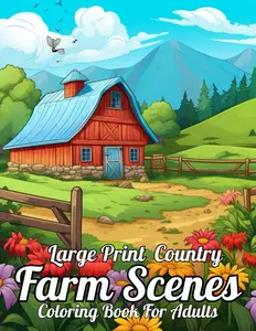 Country Farm Scenes Large Print Coloring Book for Adults: Large Print Country Farm Coloring Book for Adults and Seniors Country Scenes Coloring Book, Paperback
