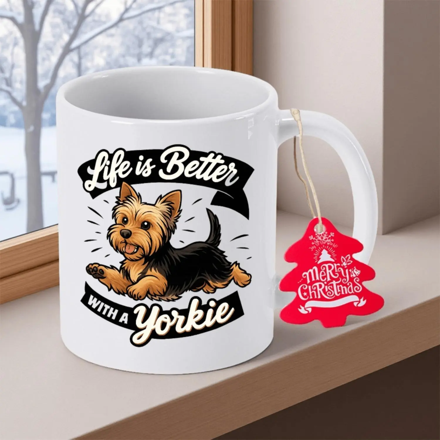 Yorkie Dog Lover's Mug 11oz 350ml Coffee Tea Cup with Yorkshire Terrier Design Hand Wash Only Cute Gift for Mom Colleagues Office and Camping Use