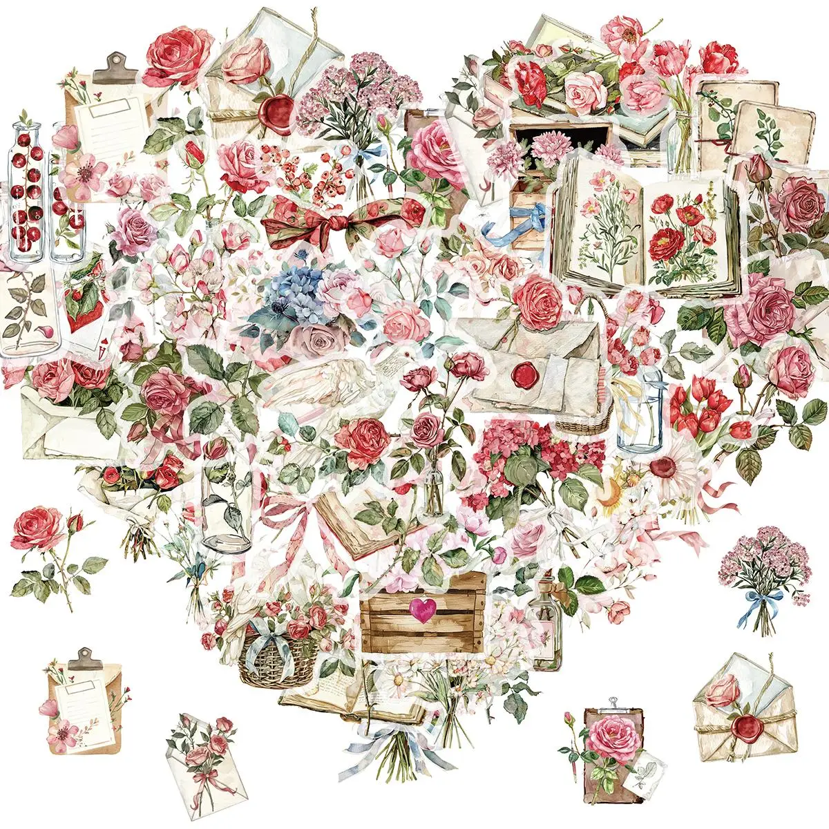 Flower & Letter Pattern Sticker, 50pcs/set Waterproof Self Adhesive Decor Paper, Decor Sticker for Gift Greeting Card & Water Bottle & Laptop