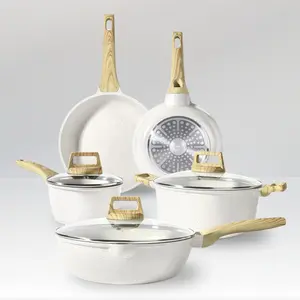 Gourmetific 8 Piece Classic Cookware Set Non Stick Pots and Pans, Ceramic Skillet Saucepan, Stackable Kitchen Cookware for Induction Gas and Oven, Easy Clean Cooking Essentials